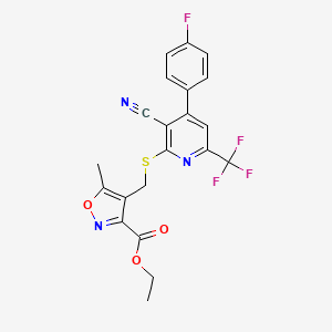 molecular formula C21H15F4N3O3S B4615050 ETHYL 4-({[3-CYANO-4-(4-FLUOROPHENYL)-6-(TRIFLUOROMETHYL)-2-PYRIDYL]SULFANYL}METHYL)-5-METHYL-3-ISOXAZOLECARBOXYLATE 