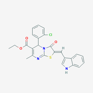 molecular formula C25H20ClN3O3S B461638 ethyl 5-(2-chlorophenyl)-2-(1H-indol-3-ylmethylene)-7-methyl-3-oxo-2,3-dihydro-5H-[1,3]thiazolo[3,2-a]pyrimidine-6-carboxylate 