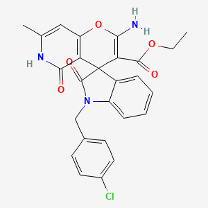 molecular formula C26H22ClN3O5 B4616394 Ethyl 2'-amino-1-(4-chlorobenzyl)-7'-methyl-2,5'-dioxo-5',6'-dihydrospiro[indoline-3,4'-pyrano[3,2-c]pyridine]-3'-carboxylate 
