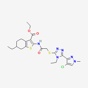 molecular formula C23H29ClN6O3S2 B4616829 ETHYL 2-[(2-{[5-(4-CHLORO-1-METHYL-1H-PYRAZOL-3-YL)-4-ETHYL-4H-1,2,4-TRIAZOL-3-YL]SULFANYL}ACETYL)AMINO]-6-ETHYL-4,5,6,7-TETRAHYDRO-1-BENZOTHIOPHENE-3-CARBOXYLATE 