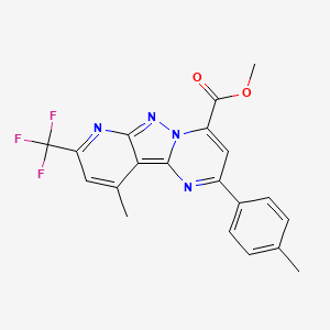 molecular formula C20H15F3N4O2 B4616857 methyl 13-methyl-4-(4-methylphenyl)-11-(trifluoromethyl)-3,7,8,10-tetrazatricyclo[7.4.0.02,7]trideca-1,3,5,8,10,12-hexaene-6-carboxylate 