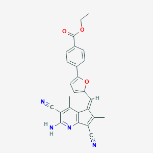molecular formula C26H20N4O3 B461709 ethyl 4-{5-[(Z)-(2-amino-3,7-dicyano-4,6-dimethyl-5H-cyclopenta[b]pyridin-5-ylidene)methyl]furan-2-yl}benzoate 