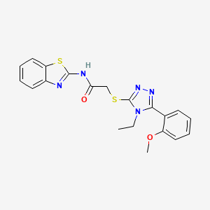 molecular formula C20H19N5O2S2 B4617818 N-(1,3-benzothiazol-2-yl)-2-{[4-ethyl-5-(2-methoxyphenyl)-4H-1,2,4-triazol-3-yl]sulfanyl}acetamide 