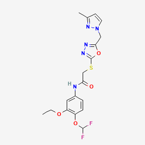 molecular formula C18H19F2N5O4S B4618330 N~1~-[4-(DIFLUOROMETHOXY)-3-ETHOXYPHENYL]-2-({5-[(3-METHYL-1H-PYRAZOL-1-YL)METHYL]-1,3,4-OXADIAZOL-2-YL}SULFANYL)ACETAMIDE 