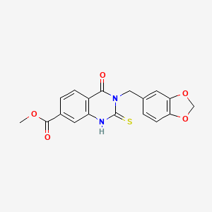 molecular formula C18H14N2O5S B4618778 methyl 3-(1,3-benzodioxol-5-ylmethyl)-4-oxo-2-thioxo-1,2,3,4-tetrahydroquinazoline-7-carboxylate 