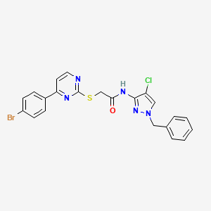 molecular formula C22H17BrClN5OS B4619317 N~1~-(1-BENZYL-4-CHLORO-1H-PYRAZOL-3-YL)-2-{[4-(4-BROMOPHENYL)-2-PYRIMIDINYL]SULFANYL}ACETAMIDE 