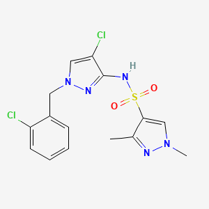 molecular formula C15H15Cl2N5O2S B4619844 N~4~-[4-CHLORO-1-(2-CHLOROBENZYL)-1H-PYRAZOL-3-YL]-1,3-DIMETHYL-1H-PYRAZOLE-4-SULFONAMIDE 