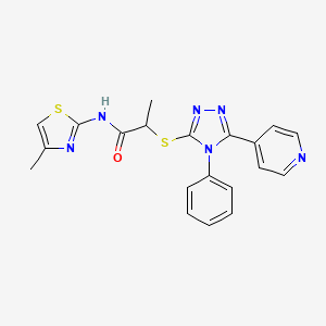 molecular formula C20H18N6OS2 B4619860 N-(4-methyl-1,3-thiazol-2-yl)-2-{[4-phenyl-5-(pyridin-4-yl)-4H-1,2,4-triazol-3-yl]sulfanyl}propanamide 