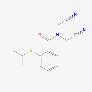 molecular formula C14H15N3OS B4620690 N,N-BIS(CYANOMETHYL)-2-(ISOPROPYLSULFANYL)BENZAMIDE 