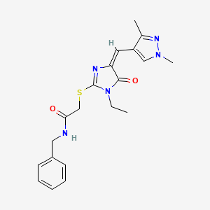 molecular formula C20H23N5O2S B4620921 N-BENZYL-2-({4-[(E)-1-(1,3-DIMETHYL-1H-PYRAZOL-4-YL)METHYLIDENE]-1-ETHYL-5-OXO-4,5-DIHYDRO-1H-IMIDAZOL-2-YL}SULFANYL)ACETAMIDE 