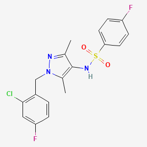 molecular formula C18H16ClF2N3O2S B4621431 N~1~-[1-(2-CHLORO-4-FLUOROBENZYL)-3,5-DIMETHYL-1H-PYRAZOL-4-YL]-4-FLUORO-1-BENZENESULFONAMIDE 