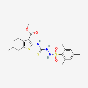 molecular formula C21H27N3O4S3 B4621603 Methyl 6-methyl-2-[({2-[(2,4,6-trimethylphenyl)sulfonyl]hydrazinyl}carbonothioyl)amino]-4,5,6,7-tetrahydro-1-benzothiophene-3-carboxylate 