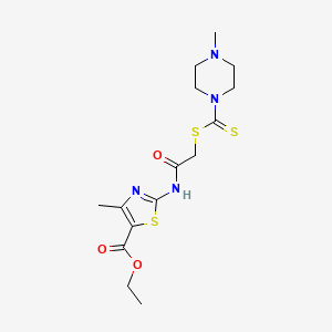 molecular formula C15H22N4O3S3 B4621766 ethyl 4-methyl-2-[[2-(4-methylpiperazine-1-carbothioyl)sulfanylacetyl]amino]-1,3-thiazole-5-carboxylate 