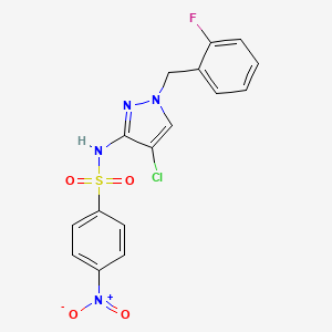 molecular formula C16H12ClFN4O4S B4621832 N~1~-[4-CHLORO-1-(2-FLUOROBENZYL)-1H-PYRAZOL-3-YL]-4-NITRO-1-BENZENESULFONAMIDE 