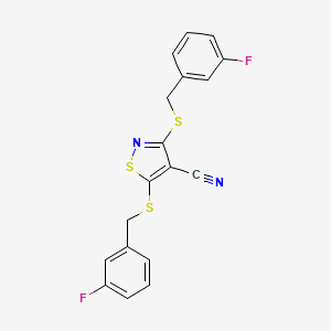 molecular formula C18H12F2N2S3 B4621857 BIS({[(3-FLUOROPHENYL)METHYL]SULFANYL})-1,2-THIAZOLE-4-CARBONITRILE 