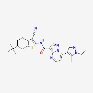 molecular formula C26H29N7OS B4622255 N-[6-(TERT-BUTYL)-3-CYANO-4,5,6,7-TETRAHYDRO-1-BENZOTHIOPHEN-2-YL]-7-(1-ETHYL-5-METHYL-1H-PYRAZOL-4-YL)PYRAZOLO[1,5-A]PYRIMIDINE-3-CARBOXAMIDE 