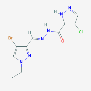 molecular formula C10H10BrClN6O B4622499 N-[(E)-1-(4-BROMO-1-ETHYL-1H-PYRAZOL-3-YL)METHYLIDENE]-4-CHLORO-1H-PYRAZOLE-3-CARBOHYDRAZIDE 