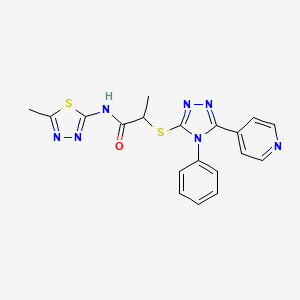 molecular formula C19H17N7OS2 B4622712 N-(5-methyl-1,3,4-thiadiazol-2-yl)-2-{[4-phenyl-5-(pyridin-4-yl)-4H-1,2,4-triazol-3-yl]sulfanyl}propanamide 