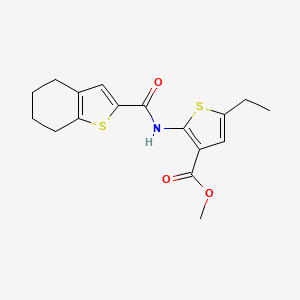 molecular formula C17H19NO3S2 B4622725 METHYL 5-ETHYL-2-[(4,5,6,7-TETRAHYDRO-1-BENZOTHIOPHEN-2-YLCARBONYL)AMINO]-3-THIOPHENECARBOXYLATE 