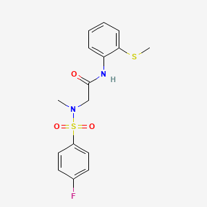 molecular formula C16H17FN2O3S2 B4622985 N~2~-[(4-fluorophenyl)sulfonyl]-N~2~-methyl-N-[2-(methylsulfanyl)phenyl]glycinamide 
