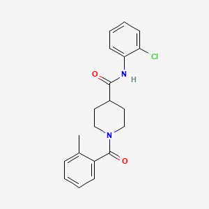 molecular formula C20H21ClN2O2 B4623465 N-(2-chlorophenyl)-1-[(2-methylphenyl)carbonyl]piperidine-4-carboxamide 