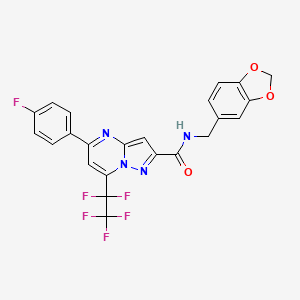 molecular formula C23H14F6N4O3 B4623651 N-(1,3-benzodioxol-5-ylmethyl)-5-(4-fluorophenyl)-7-(1,1,2,2,2-pentafluoroethyl)pyrazolo[1,5-a]pyrimidine-2-carboxamide 