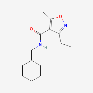 molecular formula C14H22N2O2 B4623856 N-(CYCLOHEXYLMETHYL)-3-ETHYL-5-METHYL-12-OXAZOLE-4-CARBOXAMIDE 