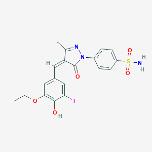 molecular formula C19H18IN3O5S B462400 4-[4-(3-ethoxy-4-hydroxy-5-iodobenzylidene)-3-methyl-5-oxo-4,5-dihydro-1H-pyrazol-1-yl]benzenesulfonamide 