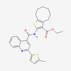 molecular formula C28H28N2O3S2 B4624021 ethyl 2-({[2-(5-methylthiophen-2-yl)quinolin-4-yl]carbonyl}amino)-4,5,6,7,8,9-hexahydrocycloocta[b]thiophene-3-carboxylate CAS No. 5695-28-3