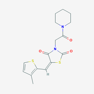 molecular formula C16H18N2O3S2 B462413 5-[(3-Methyl-2-thienyl)methylene]-3-[2-oxo-2-(1-piperidinyl)ethyl]-1,3-thiazolidine-2,4-dione CAS No. 665007-11-4