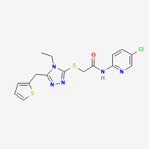molecular formula C16H16ClN5OS2 B4624733 N-(5-CHLORO-2-PYRIDINYL)-2-{[4-ETHYL-5-(2-THIENYLMETHYL)-4H-1,2,4-TRIAZOL-3-YL]SULFANYL}ACETAMIDE 