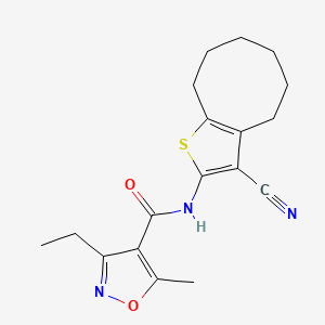 molecular formula C18H21N3O2S B4624782 N-{3-CYANO-4H5H6H7H8H9H-CYCLOOCTA[B]THIOPHEN-2-YL}-3-ETHYL-5-METHYL-12-OXAZOLE-4-CARBOXAMIDE 