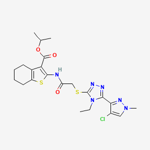 molecular formula C22H27ClN6O3S2 B4624901 ISOPROPYL 2-[(2-{[5-(4-CHLORO-1-METHYL-1H-PYRAZOL-3-YL)-4-ETHYL-4H-1,2,4-TRIAZOL-3-YL]SULFANYL}ACETYL)AMINO]-4,5,6,7-TETRAHYDRO-1-BENZOTHIOPHENE-3-CARBOXYLATE 