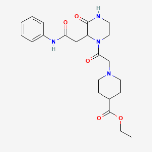 molecular formula C22H30N4O5 B4624924 Ethyl 1-(2-oxo-2-{3-oxo-2-[2-oxo-2-(phenylamino)ethyl]piperazin-1-yl}ethyl)piperidine-4-carboxylate 