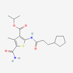 molecular formula C18H26N2O4S B4625050 PROPAN-2-YL 5-CARBAMOYL-2-(3-CYCLOPENTYLPROPANAMIDO)-4-METHYLTHIOPHENE-3-CARBOXYLATE 