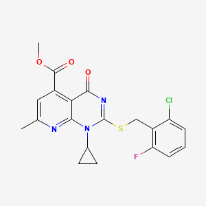 molecular formula C20H17ClFN3O3S B4625329 METHYL 2-{[(2-CHLORO-6-FLUOROPHENYL)METHYL]SULFANYL}-1-CYCLOPROPYL-7-METHYL-4-OXO-1H,4H-PYRIDO[2,3-D]PYRIMIDINE-5-CARBOXYLATE 