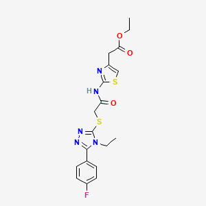 molecular formula C19H20FN5O3S2 B4625827 ETHYL 2-{2-[(2-{[4-ETHYL-5-(4-FLUOROPHENYL)-4H-1,2,4-TRIAZOL-3-YL]SULFANYL}ACETYL)AMINO]-1,3-THIAZOL-4-YL}ACETATE 