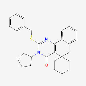 molecular formula C29H32N2OS B4625838 2-(BENZYLSULFANYL)-3-CYCLOPENTYL-4,6-DIHYDRO-3H-SPIRO[BENZO[H]QUINAZOLINE-5,1'-CYCLOHEXAN]-4-ONE 