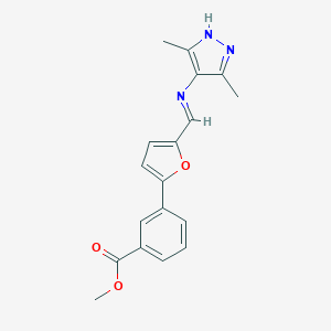molecular formula C18H17N3O3 B462708 methyl3-(5-{[(3,5-dimethyl-1H-pyrazol-4-yl)imino]methyl}-2-furyl)benzoate CAS No. 347874-67-3
