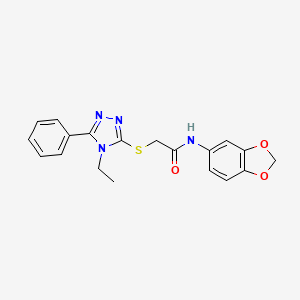 molecular formula C19H18N4O3S B4627116 N-1,3-benzodioxol-5-yl-2-[(4-ethyl-5-phenyl-4H-1,2,4-triazol-3-yl)thio]acetamide 