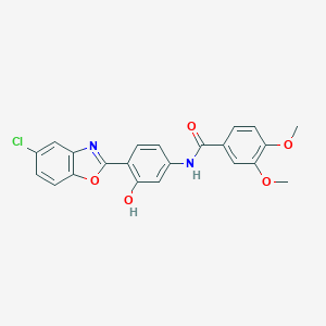 molecular formula C22H17ClN2O5 B462755 N-[4-(5-chloro-1,3-benzoxazol-2-yl)-3-hydroxyphenyl]-3,4-dimethoxybenzamide 