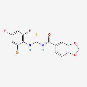molecular formula C15H9BrF2N2O3S B4627624 N-[(2-bromo-4,6-difluorophenyl)carbamothioyl]-1,3-benzodioxole-5-carboxamide 
