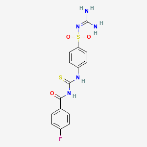molecular formula C15H14FN5O3S2 B4628165 {[AMINO(IMINO)METHYL]AMINO}[4-({[(4-FLUOROBENZOYL)AMINO]CARBOTHIOYL}AMINO)PHENYL]DIOXO-LAMBDA~6~-SULFANE 