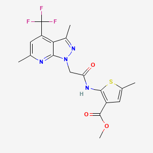 molecular formula C18H17F3N4O3S B4628181 METHYL 2-({2-[3,6-DIMETHYL-4-(TRIFLUOROMETHYL)-1H-PYRAZOLO[3,4-B]PYRIDIN-1-YL]ACETYL}AMINO)-5-METHYL-3-THIOPHENECARBOXYLATE 