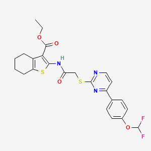 molecular formula C24H23F2N3O4S2 B4628282 ETHYL 2-{[2-({4-[4-(DIFLUOROMETHOXY)PHENYL]-2-PYRIMIDINYL}SULFANYL)ACETYL]AMINO}-4,5,6,7-TETRAHYDRO-1-BENZOTHIOPHENE-3-CARBOXYLATE 