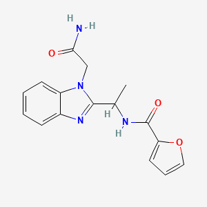 molecular formula C16H16N4O3 B4628408 N-{1-[1-(carbamoylmethyl)-1H-1,3-benzodiazol-2-yl]ethyl}furan-2-carboxamide 