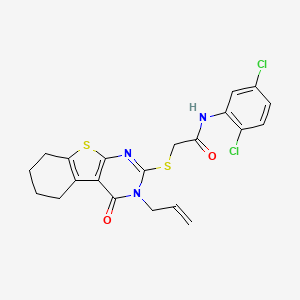 molecular formula C21H19Cl2N3O2S2 B4628558 N-(2,5-dichlorophenyl)-2-(4-oxo-3-prop-2-enyl(3,5,6,7,8-pentahydrobenzo[b]thio pheno[2,3-d]pyrimidin-2-ylthio))acetamide 