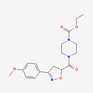 molecular formula C18H23N3O5 B4628588 ethyl 4-[3-(4-methoxyphenyl)-4,5-dihydro-1,2-oxazole-5-carbonyl]piperazine-1-carboxylate 