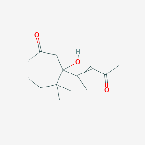 molecular formula C14H22O3 B046288 3-Hydroxy-4,4-dimethyl-3-(1-methyl-3-oxobut-1-enyl)cycloheptanone CAS No. 125257-74-1