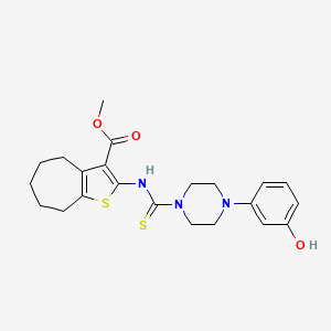 molecular formula C22H27N3O3S2 B4628898 methyl 2-({[4-(3-hydroxyphenyl)-1-piperazinyl]carbonothioyl}amino)-5,6,7,8-tetrahydro-4H-cyclohepta[b]thiophene-3-carboxylate 